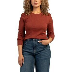 GOLDIE TEE mahogany long-sleeve variegated rib tee, size small NWOT